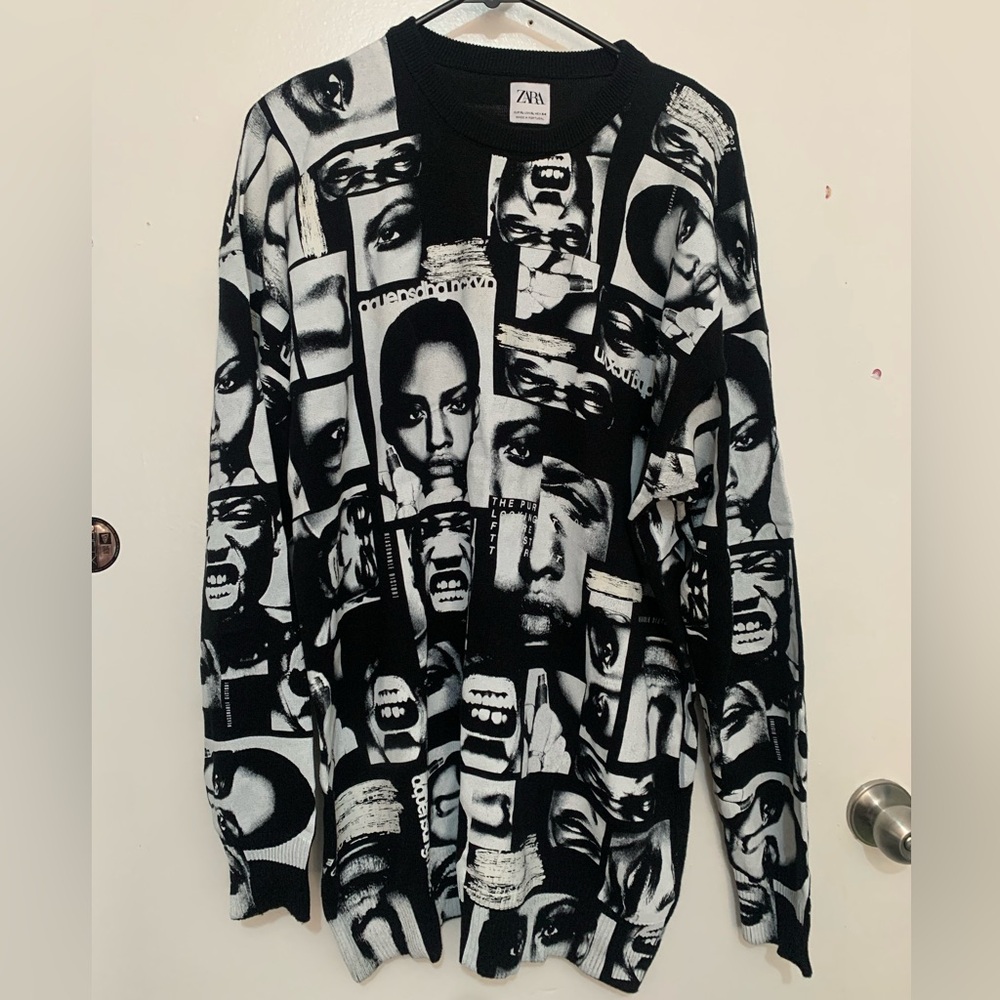 Zara Black and White Graphic Sweater